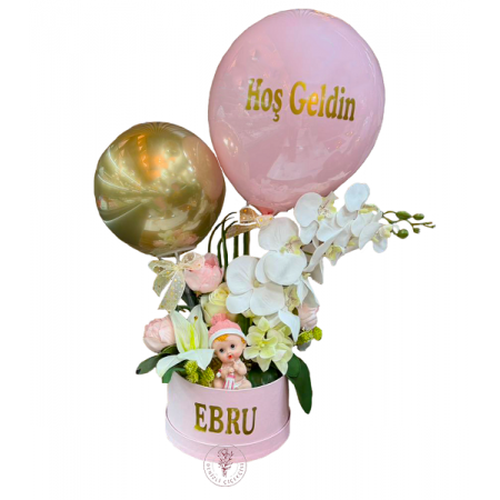 Kişiye Özel İsimli Balonlu Bebek Aranjmanı